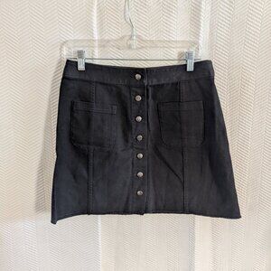 Simons Twik Black Button Down Mini Skirt Frayed Hem Large Pockets
